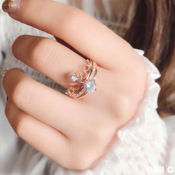 Luxury Crystal Rose Gold Crown Ring Set