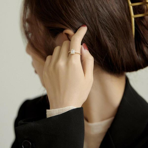 Gold Plated Rhinestone Square Midi Finger Ring