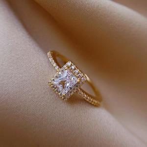 Square Double Layer Gold Rhinestone Ring