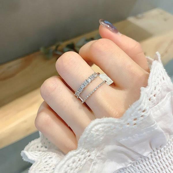 Double Layer Silver Rhinestone Ring