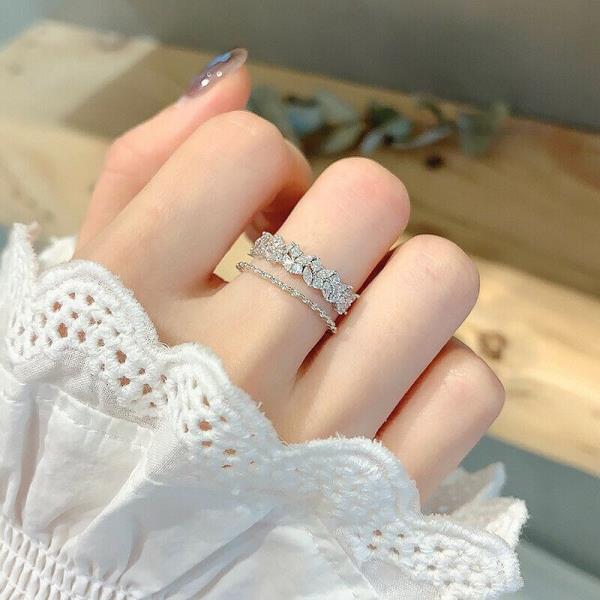 Double Layer Silver Rhinestone Ring