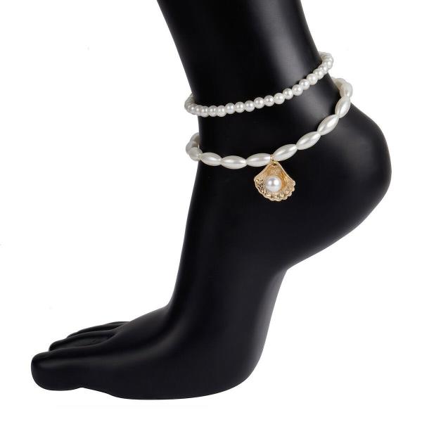 2 Pcs Sea Shell Pearl Ankle Foot Chains Set