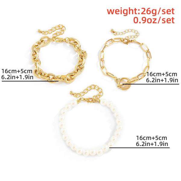 3 Pcs Retro Vintage Baroque White Pearl Bracelet Set