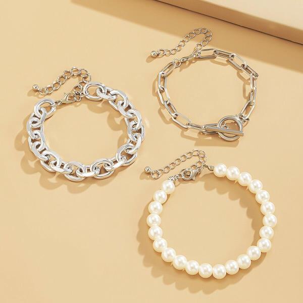 3 Pcs Retro Vintage Baroque White Pearl Bracelet Set