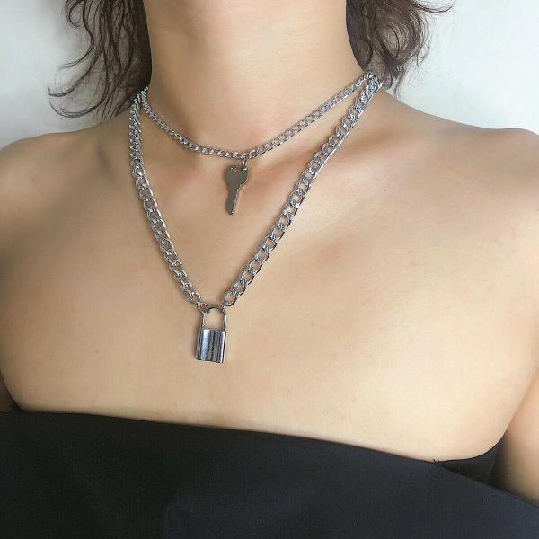 Retro Vintage Metal Key Lock Clavicle Necklace