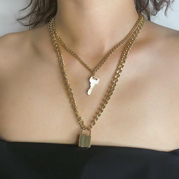 Retro Vintage Metal Key Lock Clavicle Necklace