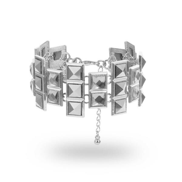 Silver Mirror Full Crystal Diamante Wrap Formal Bracelet