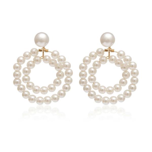 Retro Vintage Double Circle White Pearl Dangle Earrings