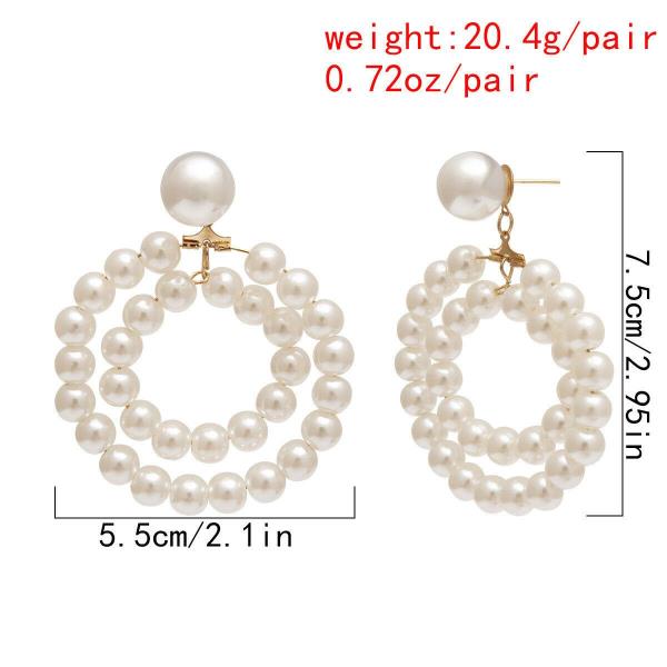 Retro Vintage Double Circle White Pearl Dangle Earrings