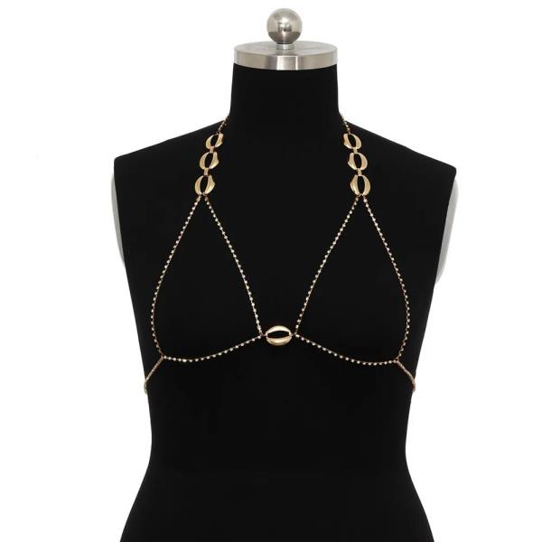 Gold Gothic Crystal Chest Bra Body Chain