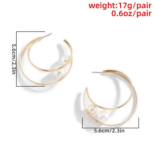 Chic Punk Gold Double Circle White Pearl Drop Earrings