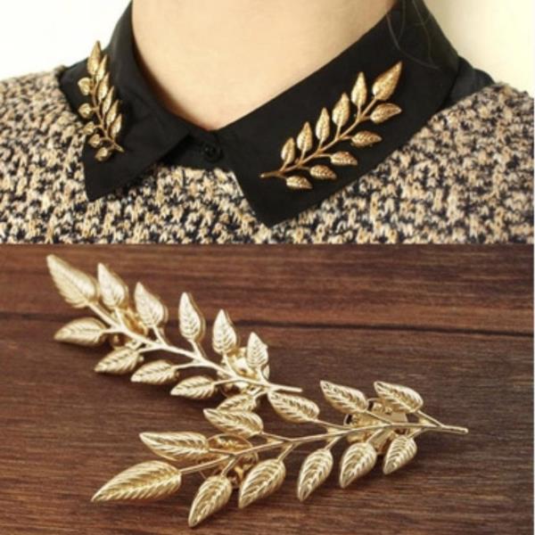 Pair Gold Leaf Collar Brooch