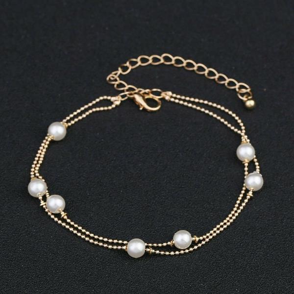 Bohemian Gold Double Layer White Pearl Bracelet