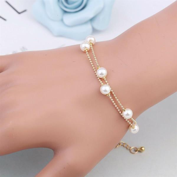 Bohemian Gold Double Layer White Pearl Bracelet