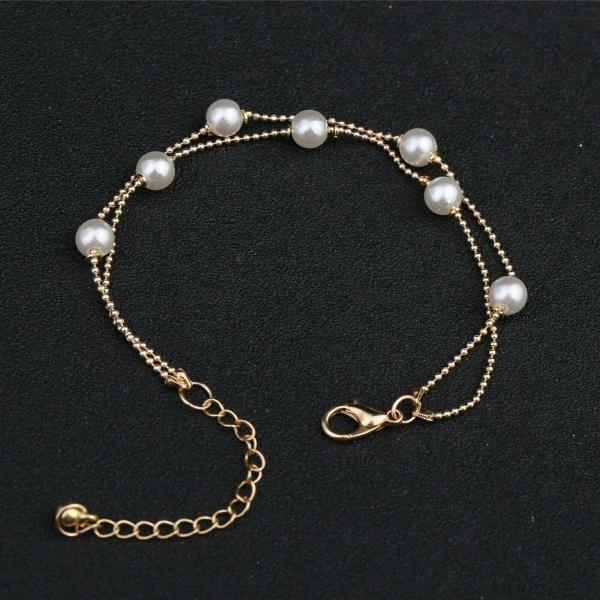 Bohemian Gold Double Layer White Pearl Bracelet