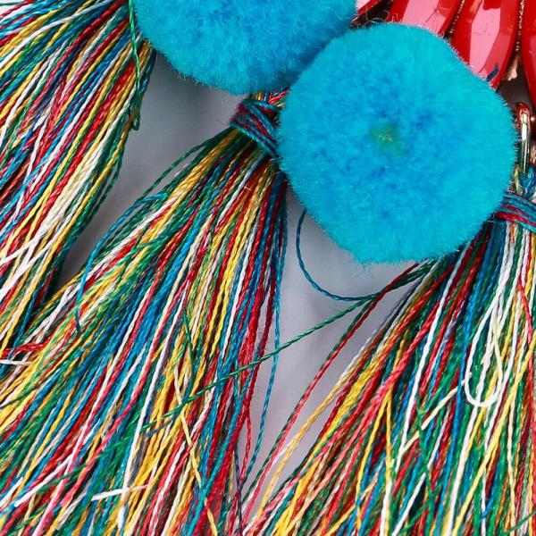 Bohemian Blue Pom Pom Tassel Dangle Earrings