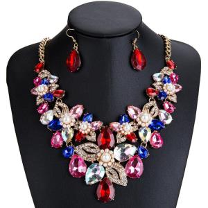 Retro Vintage Crystal Pearl Waterdrop Necklace Earrings Set