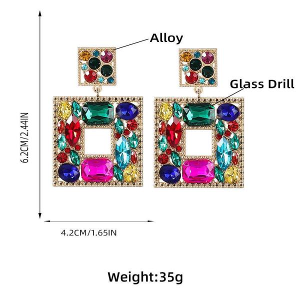 Geometric Square Full Crystal Dangle Earrings