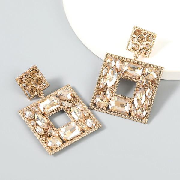 Geometric Square Full Crystal Dangle Earrings