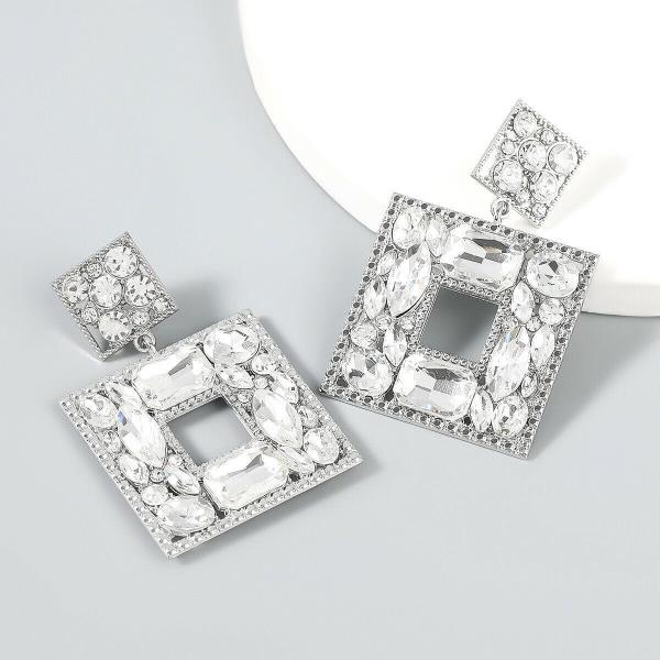 Geometric Square Full Crystal Dangle Earrings