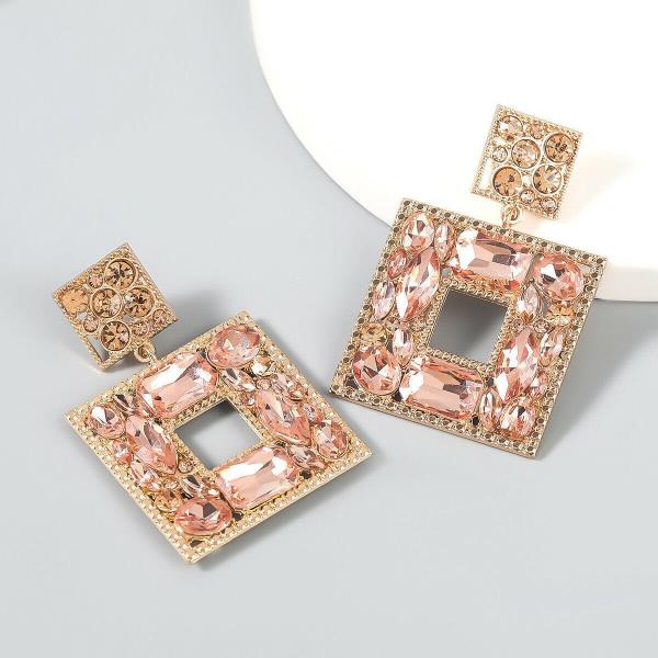 Geometric Square Full Crystal Dangle Earrings