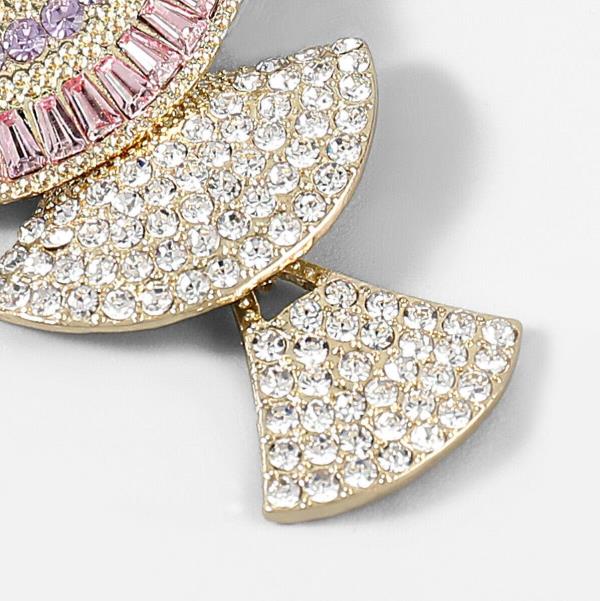 Retro Vintage Pink Rhinestone Fan Dangle Earrings