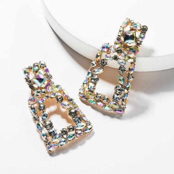 Multicolour Full Acrylic Crystal Trapezoid Dangle Earrings