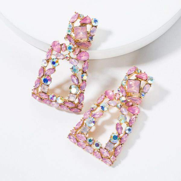 Multicolour Full Acrylic Crystal Trapezoid Dangle Earrings