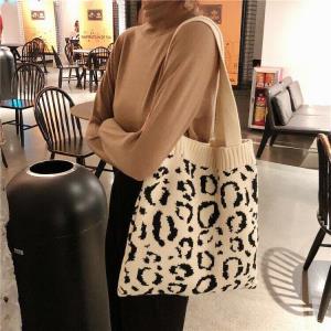 Warm Winter Knit Woven Leopard Print Tote