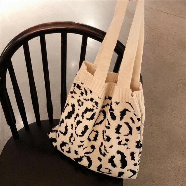 Warm Winter Knit Woven Leopard Print Tote