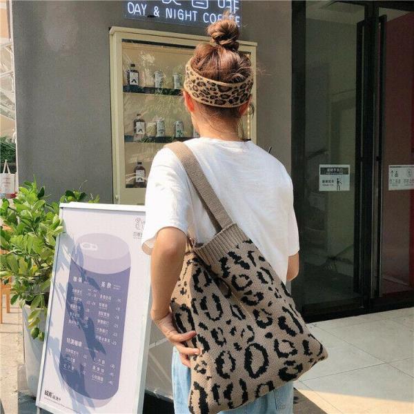 Warm Winter Knit Woven Leopard Print Tote