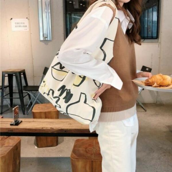 Fashion Durable Graffiti Off White Canvas Open Tote