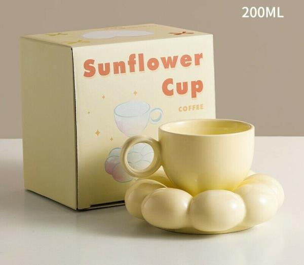 Sunflower Ceramic Drinking Cup With Snack Plate Set