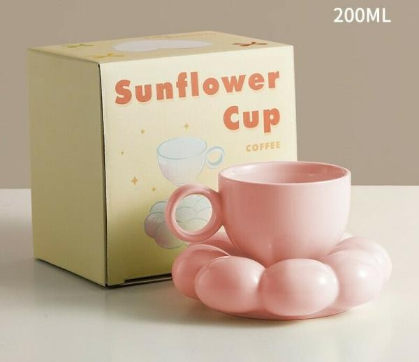 Sunflower Ceramic Drinking Cup With Snack Plate Set