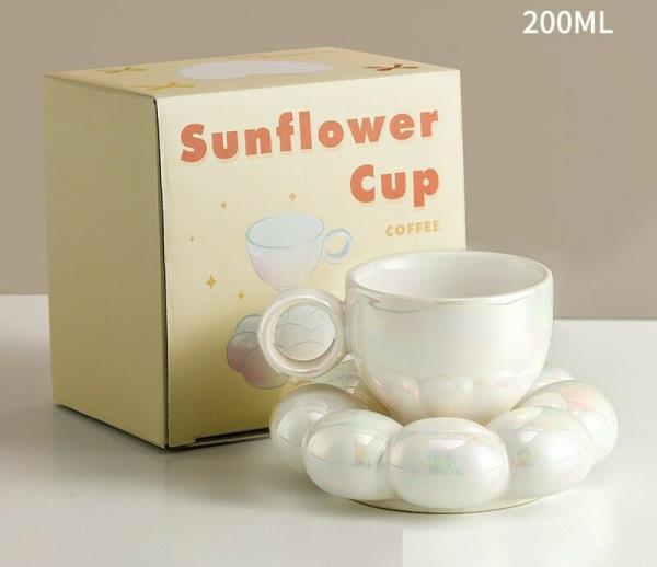 Sunflower Ceramic Drinking Cup With Snack Plate Set