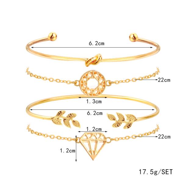 Gold Multi Layer Leaf Stone Bracelet Set