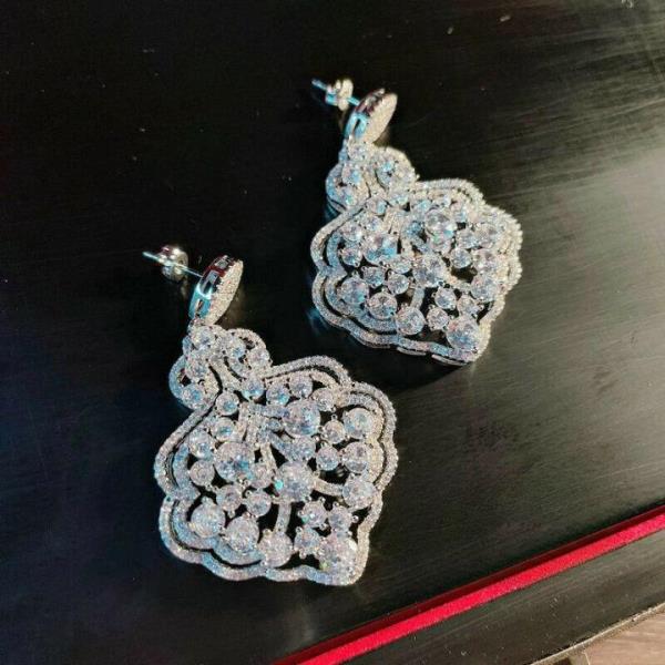 18K Platinum Plated Zircon Silver Peacock Tail Earrings