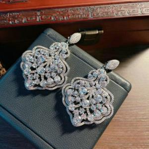 18K Platinum Plated Zircon Silver Peacock Tail Earrings