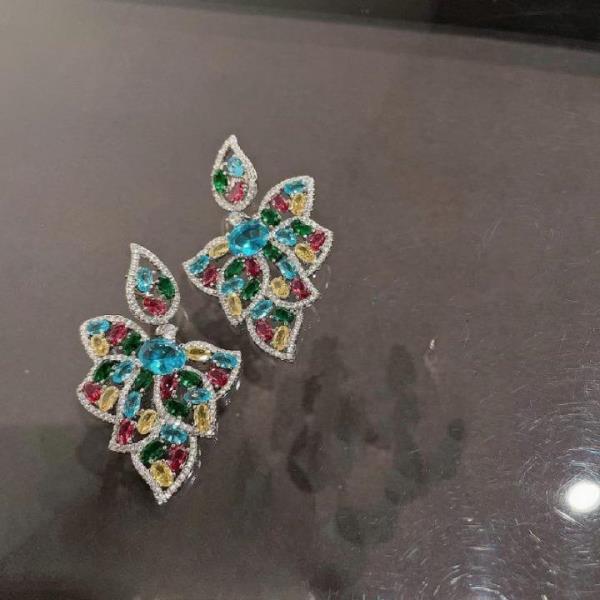 18K Platinum Plated Oil Painting Flower Petals Earrings