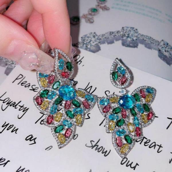 18K Platinum Plated Oil Painting Flower Petals Earrings