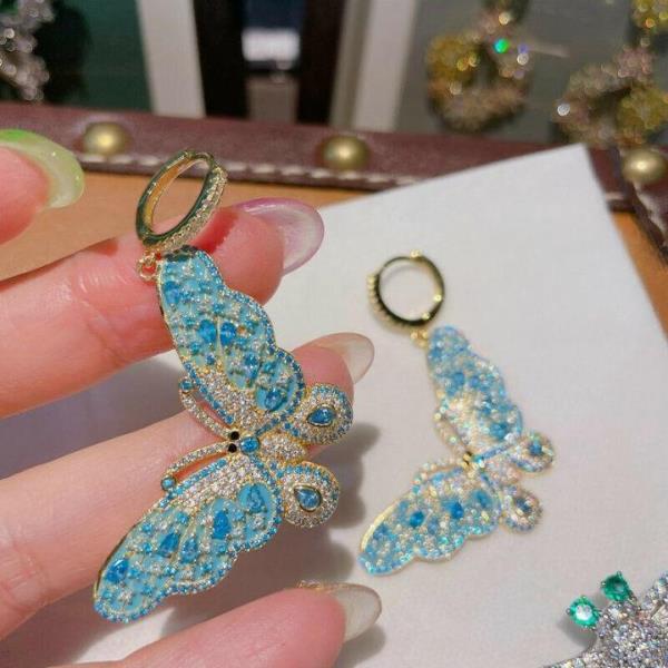 18K Platinum Plated Blue Aquamarine Butterfly Zircon Earrings