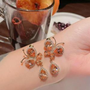 18K Platinum Plated Champagne Butterfly Zircon Earrings