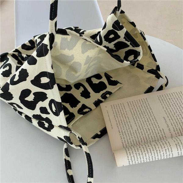 Durable Cream Leopard Print Large Canvas Bag