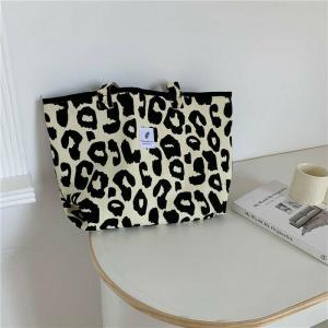 Durable Cream Leopard Print Large Canvas Bag