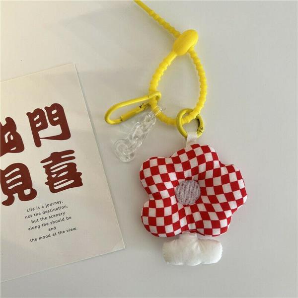 Fashion Grid Plush Flower Knot Keyring Handbag Accessory