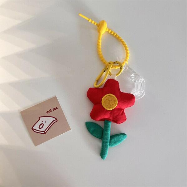 Fashion Grid Plush Flower Knot Keyring Handbag Accessory