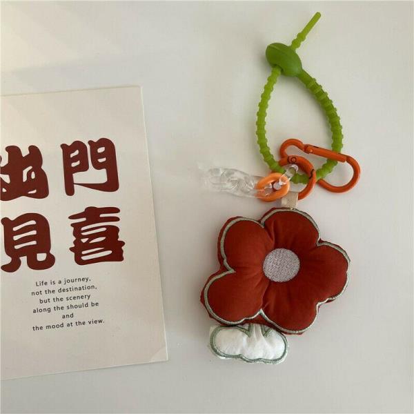 Fashion Grid Plush Flower Knot Keyring Handbag Accessory