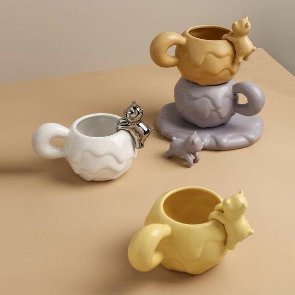 Modern Cartoon Ceramic Bear Drink Cup With Snack Plate