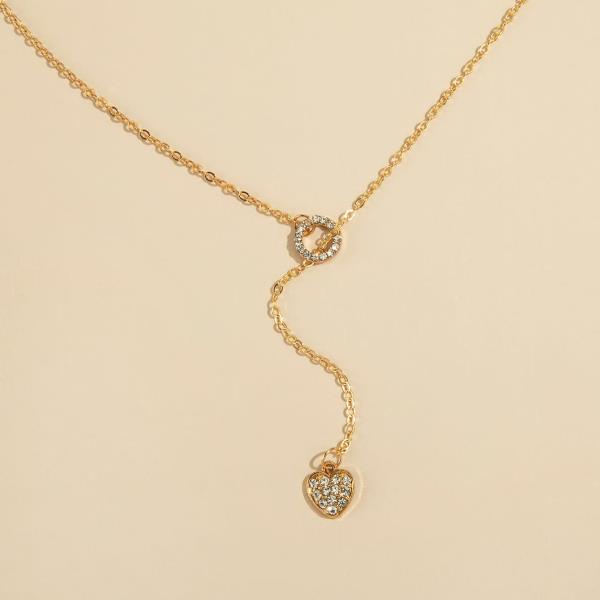 Gold Crystal Heart Circle Necklace