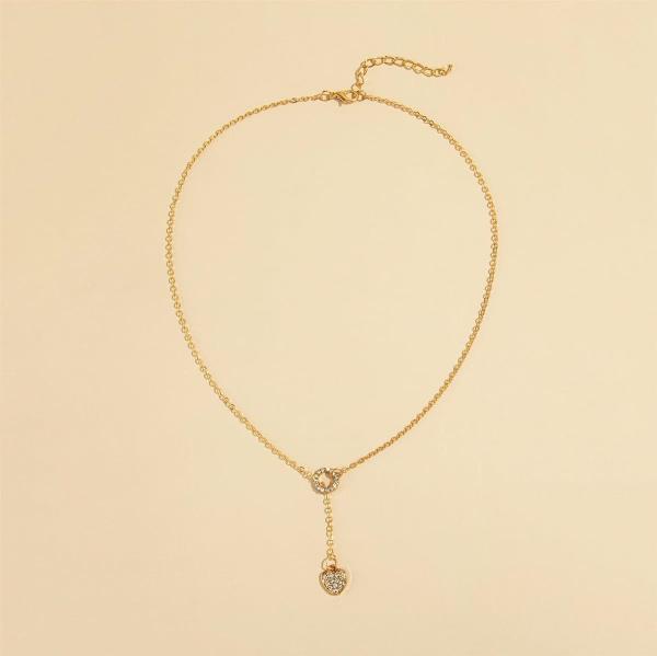 Gold Crystal Heart Circle Necklace